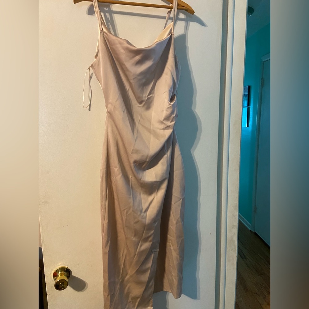Beige spaghetti strap silk dress size small with under slip